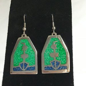Vintage Silver Malachite & Lapis Earrings - Ships ahoy!